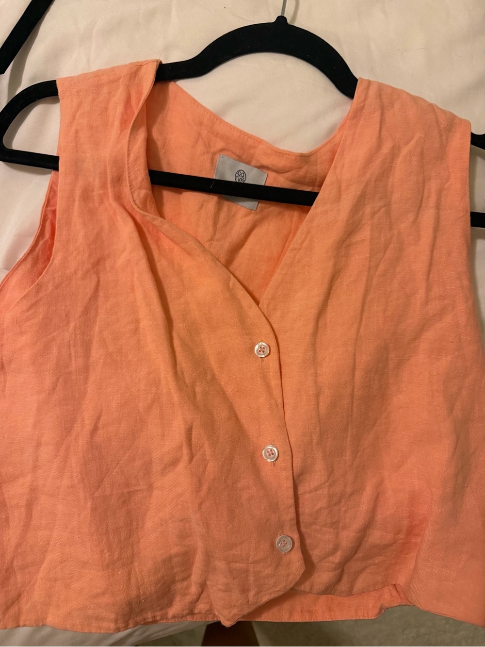 Parke Peach Linen V-Neck Button Front Camisole 100% Linen